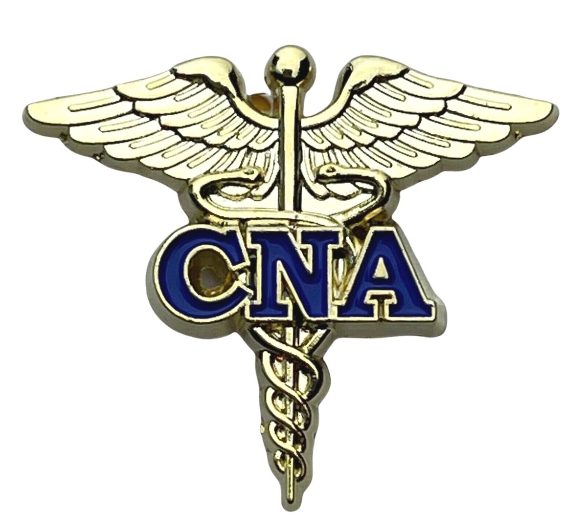 CNA Certified Nurse Assistant Caduceus Cross Blue Gold Tone Pin