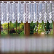 White Kitchen Cafe Net Curtain Floral Daisy WIDTH Sold by metres DROP 12"  24"