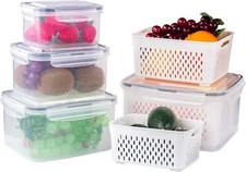 4 Pack Fridge Food Storage Containers with Lids & Drain Baskets