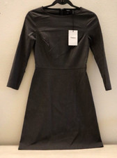 Theory Women Sz 6 Graystone Textured Stretch Kamillina Crinkle Flare Dress 395