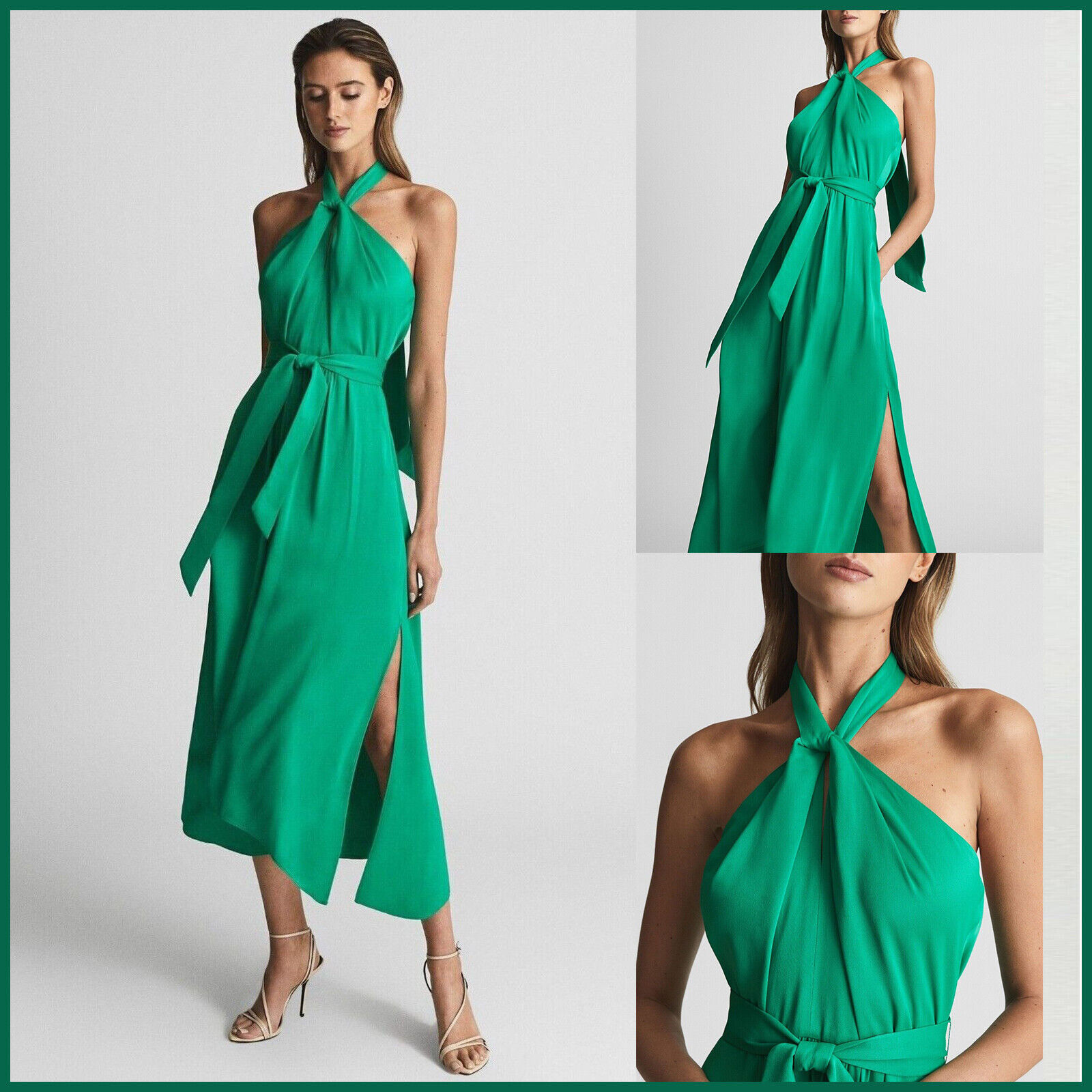 REISS Evvie Occasion Party Wedding NEW Midi Dress Green