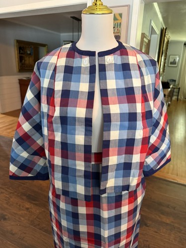 Vintage 1960's 50's Cotton Hand Made Check Jakie O Style Jacket Skirt Set - Picture 2 of 14