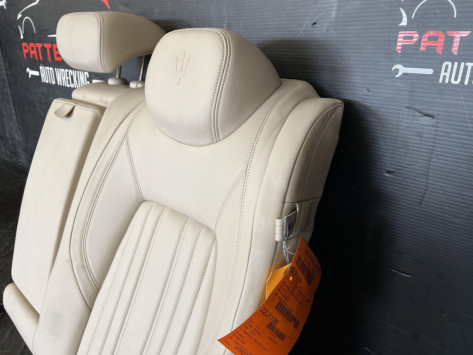 2016 MASERATI GHIBLI REAR DRIVER BACK UPPER SEAT CUSHION W/HEADREST TAN LEATHER