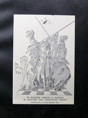 TIMBRES DE D'ITALIE : MAROSTICA 1970 - PARTIE D'ECHECS AVEC PERSONNES VIVANTES - Photo 2/2
