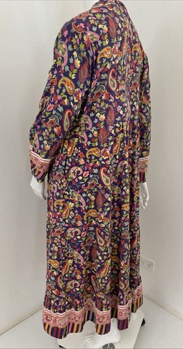 Adrift 3XL Colourful Floral Paisley Tiered A Line Button Up Dress Velvet Trim - Picture 10 of 18