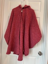 Branigan Weavers Women's Wool Blend Hooded Cape Poncho Ireland Nwt Raspberry