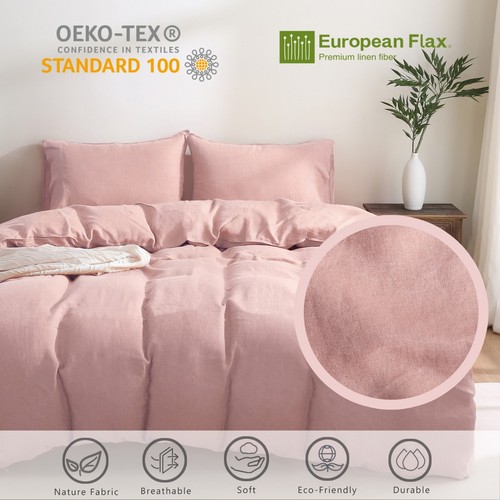 100% Pure Linen Duvet Cover 3 Pcs Set European Flax 1 Duvet Cover 2 Pillowcases - Picture 34 of 55