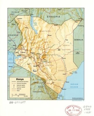 18'' x 24'' 1988 Map Of Kenya Railroads Expressways Roads