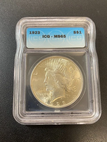 1923 PEACE DOLLAR ICG MS-65 - UNCIRCULATED - HIGH GRADE - LUSTER - SLABBED - $1