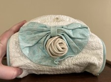 Borsa Colini vintage in pelle anni 80 corpo incrociato testurizzata bianca e blu con rosa