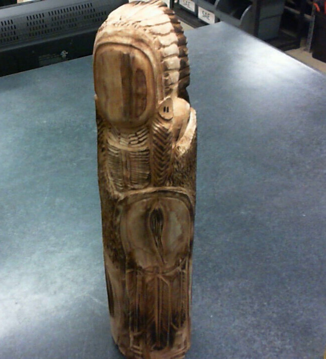 Native American Chief carving, signed by artist.