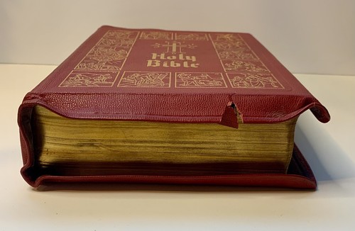 1950 Holy Bible Douay-Challoner Confraternity Texts Illustrated Red Gold Index - Picture 12 of 12