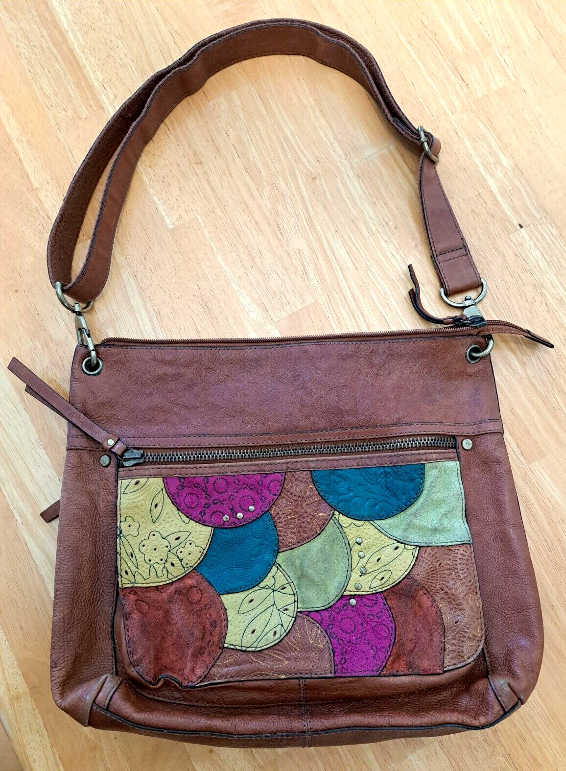 Fossil Multicolor Patchwork Leather Suede Pocket … - image 1