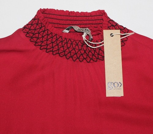 New $370 GoSilk Smock Neck Blouse L/S Women's SMALL S Lipsick Red 100% SILK - Picture 7 of 7