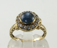  9K 9CT GOLD LOCKET POISON SAPPHIRE DIAMOND CLUSTER ART DECO IN RING SIZE O