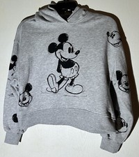 Zara Disney Mickey Mouse Crop Top Hoodie Sweatshirt Size 11-12 Small Gray