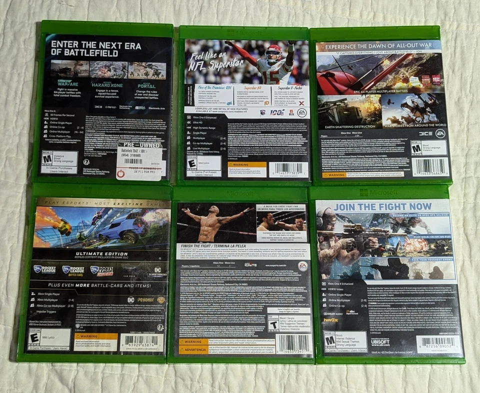 Lote De 6 Juegos XBOX One Madden UFC2 Battlefield Ghost Recon Rocket League Probados Foto 2 de 4