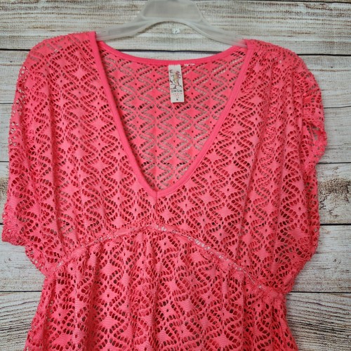 Miken Swim Swimsuit Cover Up Neon Pink Mesh Size Medium Sleeveless - Picture 2 of 13