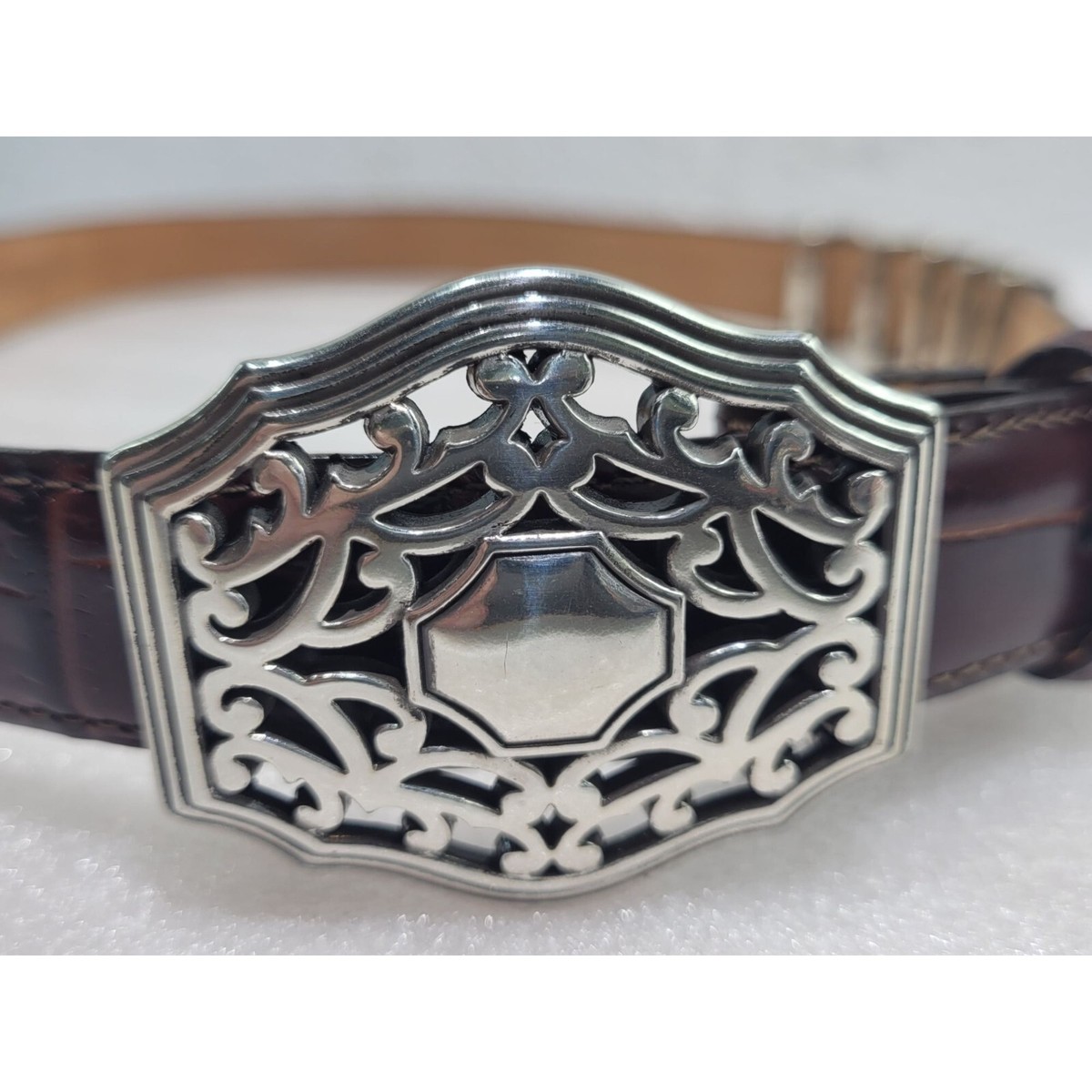 Brighton Brown Leather Belt Silver Buckle Charm Detail Size L 34” Brighton Men main image 3