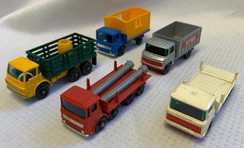Vtg Lesney Matchbox Work Trucks 1:64 Stake Pipe Scaffolding Site Hut Girder