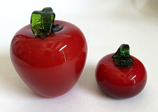 Vintage Pair of Murano Style Glass Red Apple  Tomato 3.5"  5.25" Tall