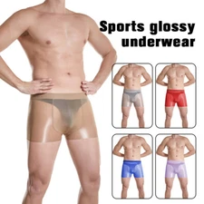 Men Oil Shiny Underwear Glossy Shorts See Through Elastic Boxer Briefs Underpant