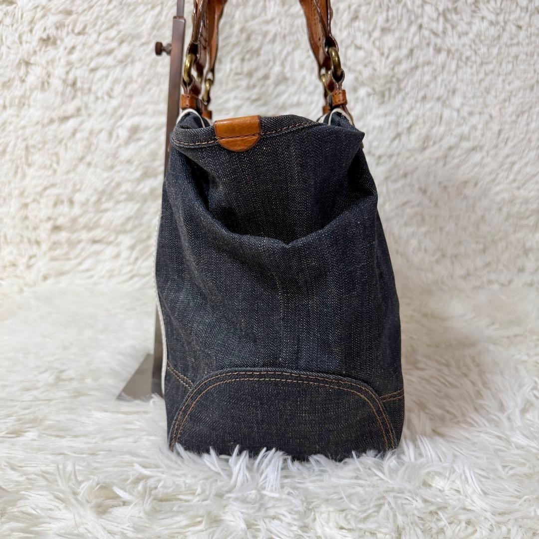 Burberry Blue Label Denim Tote Bag Navy Indigo Leather Striped Handbag New thumbnail 4