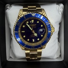 INVICTA PRO DIVER PROFESSIONAL WATCH GOLD TONE BLUE DIAL BLUE BEZEL DATE 200M