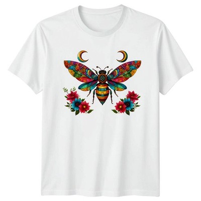 Celestial Bee T-Shirt, Boho Moon Magic, Floral Insect Tee For Women/Herren