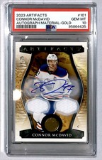 Connor McDavid 2023-24 UD Artifacts Material Gold Auto Jersey /25 #101 PSA 10