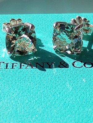 Authentic Tiffany & Co Sparkler Stud Silver Earrings Green Onyx