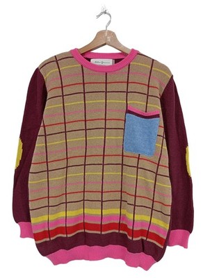 KATIA GIANNINI Rundhalspullover Damen Pullover Gr. DE 38 wollweiß-pink-rot