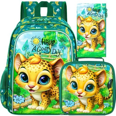 gxtvo 3PCS Boys Leopard Bookbag, 16'' Kids Backpack One Size, Green 