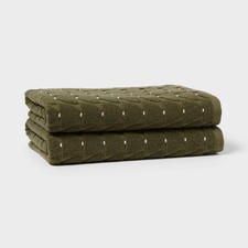 2pc Modern Sculpted Bath Towel Green - Threshold