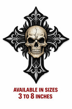 Skull Cross Embroidered Iron-On Patch 3-8in Gothic Biker Badge
