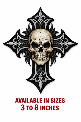 Skull Cross Embroidered Iron-On Patch 3-8in Gothic Biker Badge