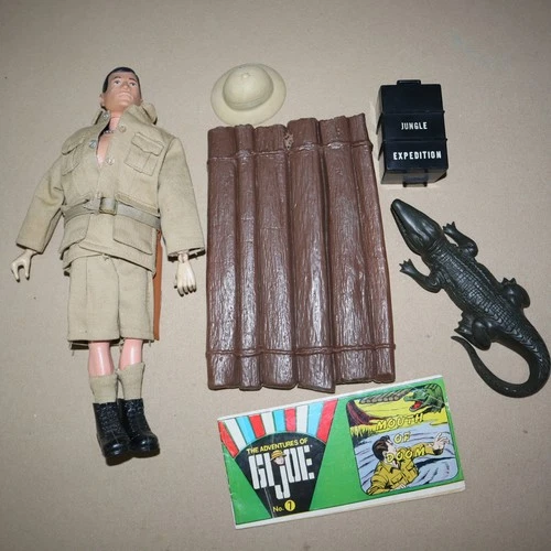 1969 GI JOE SOFT HEAD "MOUTH OF DOOM" SET W/1964 JOE Fig, ALLIGATOR , Raft , ETC