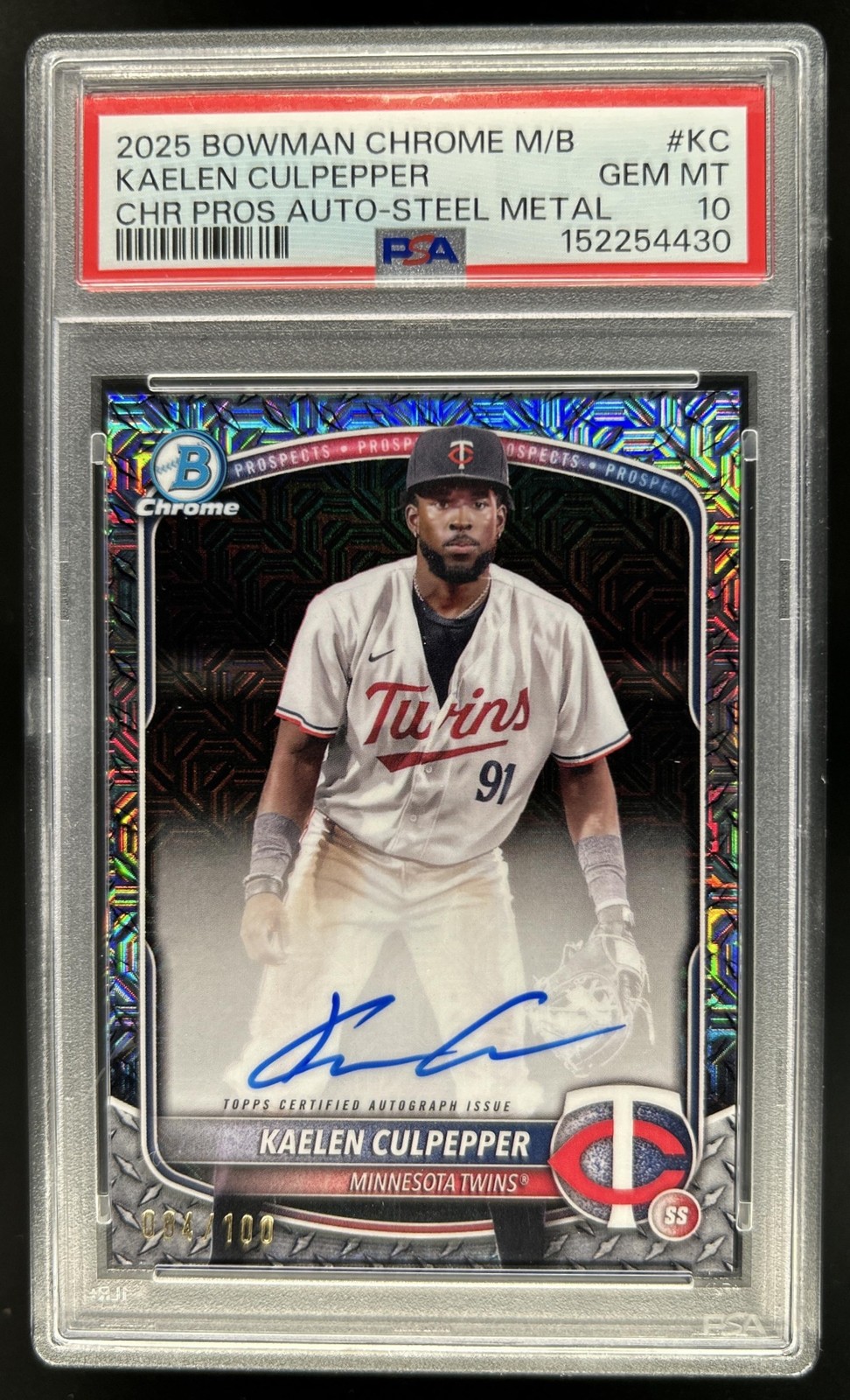 2025 Bowman Chrome Mega Box Kaelen Culpepper Auto Steel Metal Mojo #/100 PSA 10 view 1