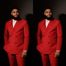 Red Men's Suits Peak Lapel Double Breasted Formal Business Party Men Tuxedos