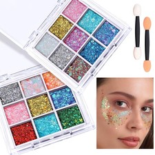 Face Glitter Gel 2 PCS, 18 Grids Body Hair Makeup for Halloween Rave Concert