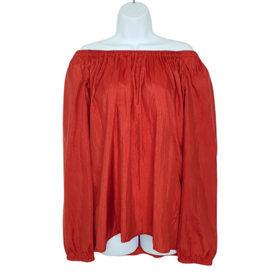 Forte Forte Off The Shoulder Blouse Top I (S) Red Long Sleeve Silk Blend Womens