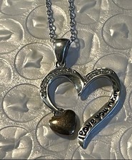925 Sterling Silver CZ "I Love You Mom" Heart Pendant Necklace 467