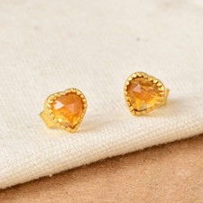 925 Silver Gold Plated Citrine Heart Stud Earrings Cute Jewelry Gift for Sister
