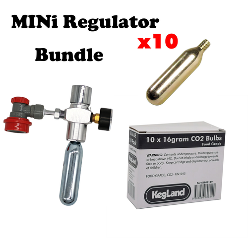 Mini Regulator Kit with 10 x 16g CO2 Gas bottle/bulb For serving Party/Mini Keg - Foto 1 di 3
