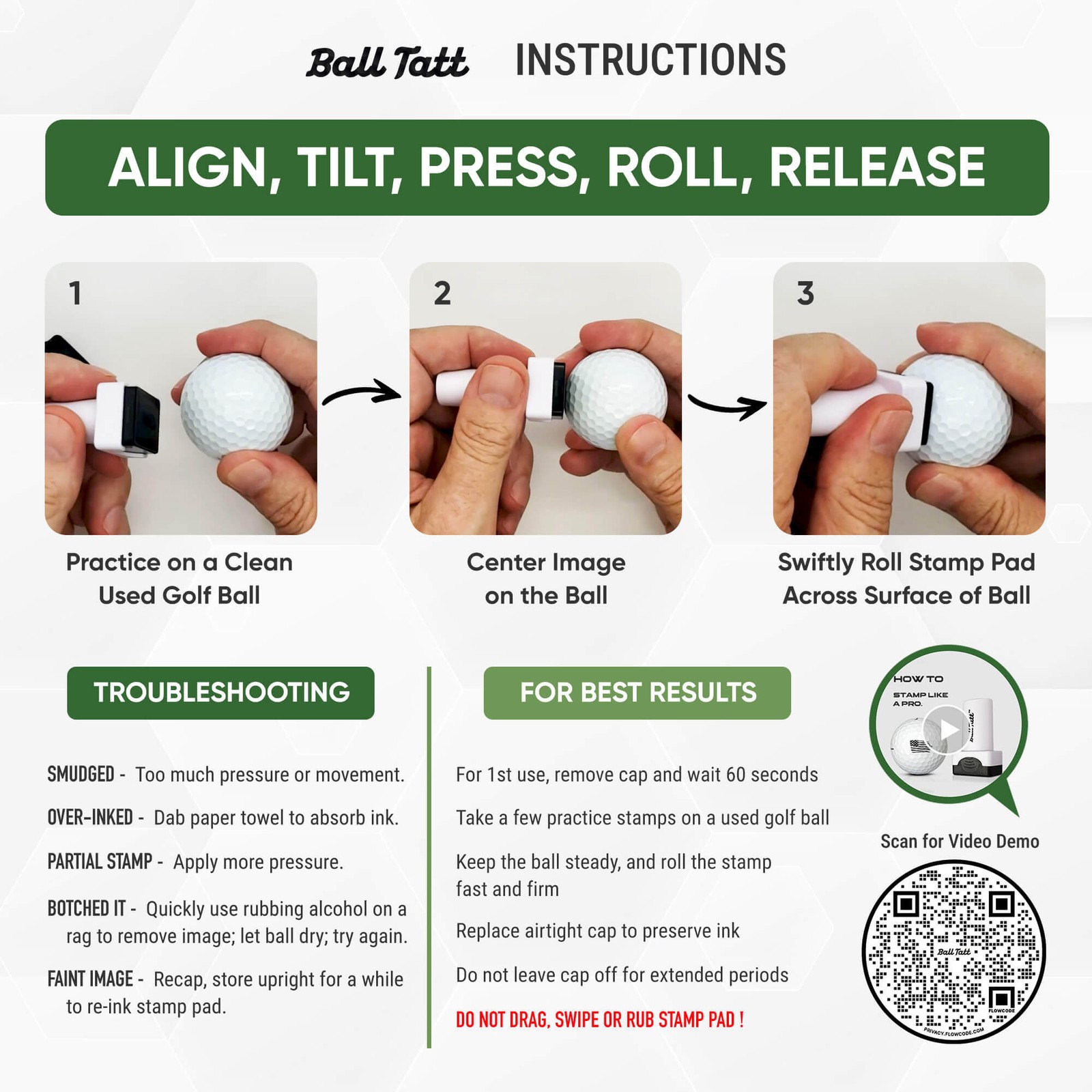 Ball Tatt - Hisbiscus Golf Ball Stamp with Hat Clip & 1" Golf Ball Marker