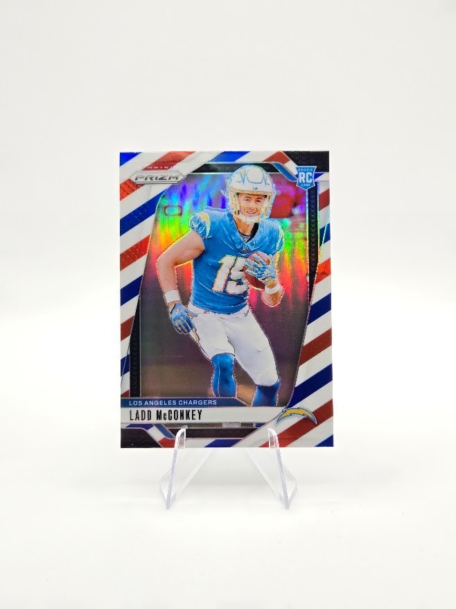 Ladd McConkey 2024 Panini Prizm RC Red White Blue SP #365 Chargers