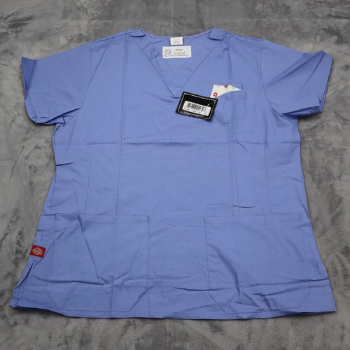 Dickies Shirt Womens L Purple Scrubs Medical Uniform VNeck Short Sleeve Top