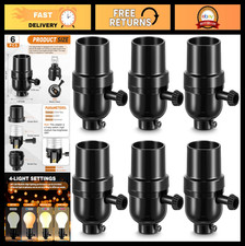 6 Pack 3-Way Lamp Socket Replacement, E26 Medium Base, Turn Knob, UL Listed, DIY