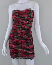 Pearl Georgina Chapman of Marchesa  Floral Mini Ruched Strapless Dress  Sz 4