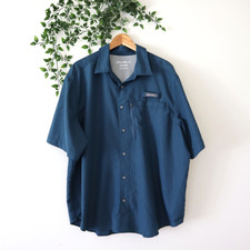 Eddie Bauer Men's Blue Short Sleeve Button Front Polyester Collared Shirt XXL